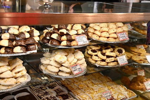 freshly baked pastry for sale at a market stand