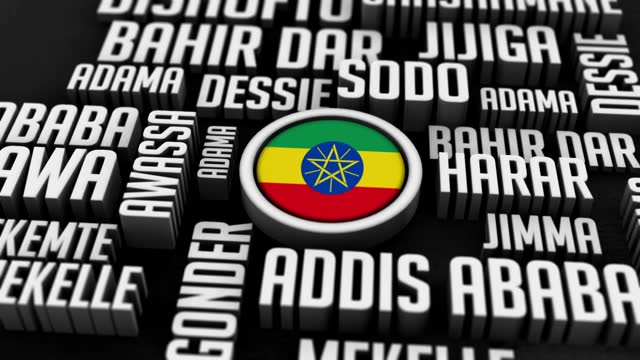 Ethiopia Cities Word Cloud Collage in 3D