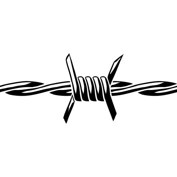 Vector illustration of Barbed wire illustration. Sharp barbwire border chain.