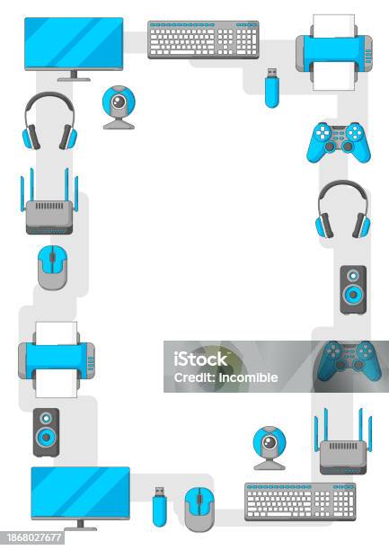 Computer Frame With Hand Frame With Computer Equipment Gaming Technology And Work Devices Stock ...