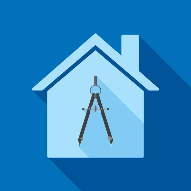 Vector illustration of House Drafting Compass Icon Flat