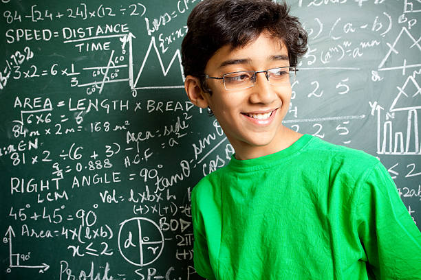 Cheerful Indian Boy/Student with Mathematics Problems