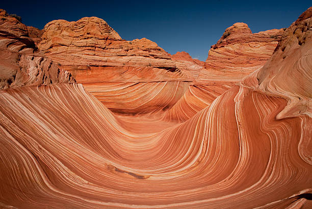 The Wave at Coyote Buttes with Blue Sky "Taken at Coyote Buttes, Arizona." coyote buttes stock pictures, royalty-free photos & images