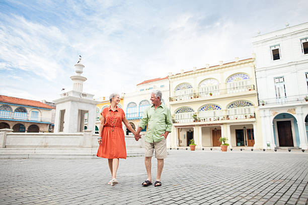 Couple having a walk on the town square