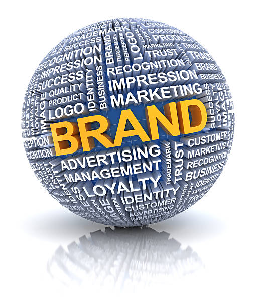 istock Blue ball covered in words that describe a branding concept 186804266