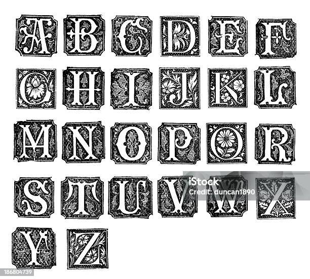 Retro Alphabet Buchstaben Stock Vektor Art und mehr Bilder von Verziert - Verziert, Buchmalerei, Alphabet