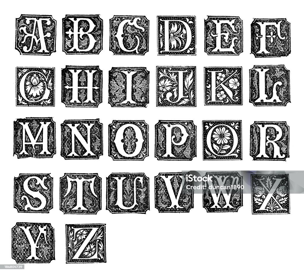 Retro Alfabeto letras - Royalty-free Enfeitado Ilustração de stock
