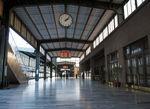 Ankara, Türkiye - December 17 2023: Indoor of the historical Ankara train terminal. Passengers at the Ankara central railway station. TCDD ANKARA GARI
