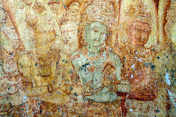 Religious paintings on the wall of Sri Dalada Maligawa or the Temple of the Sacred Tooth Relic, a Buddhist temple in the city of Kandy, Sri Lanka. which houses the relic of the tooth of the Buddha.