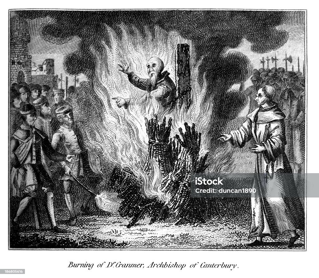Burning Thomas Cranmer Erzbischof von Canterbury - Lizenzfrei Pfosten Stock-Illustration