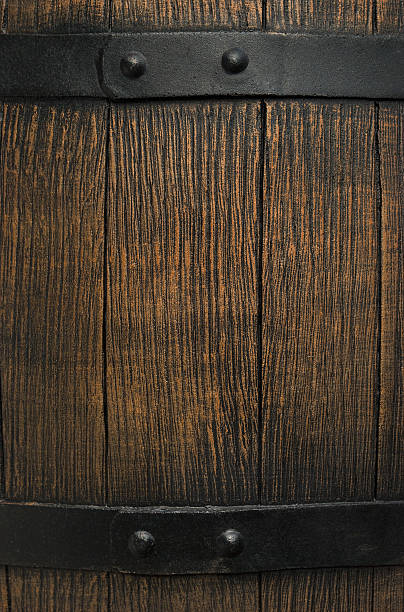 A close-up of a section of an old wooden barrel stock photo