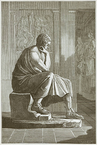 Aristotle (384 BC - 322 BC), Greek philosopher, published in 1882 Aristotle (384 - 322 BC), Greek philosopher, student of Plato, and teacher of Alexander the Great. Wood engraving, published in 1882. aristotle stock illustrations