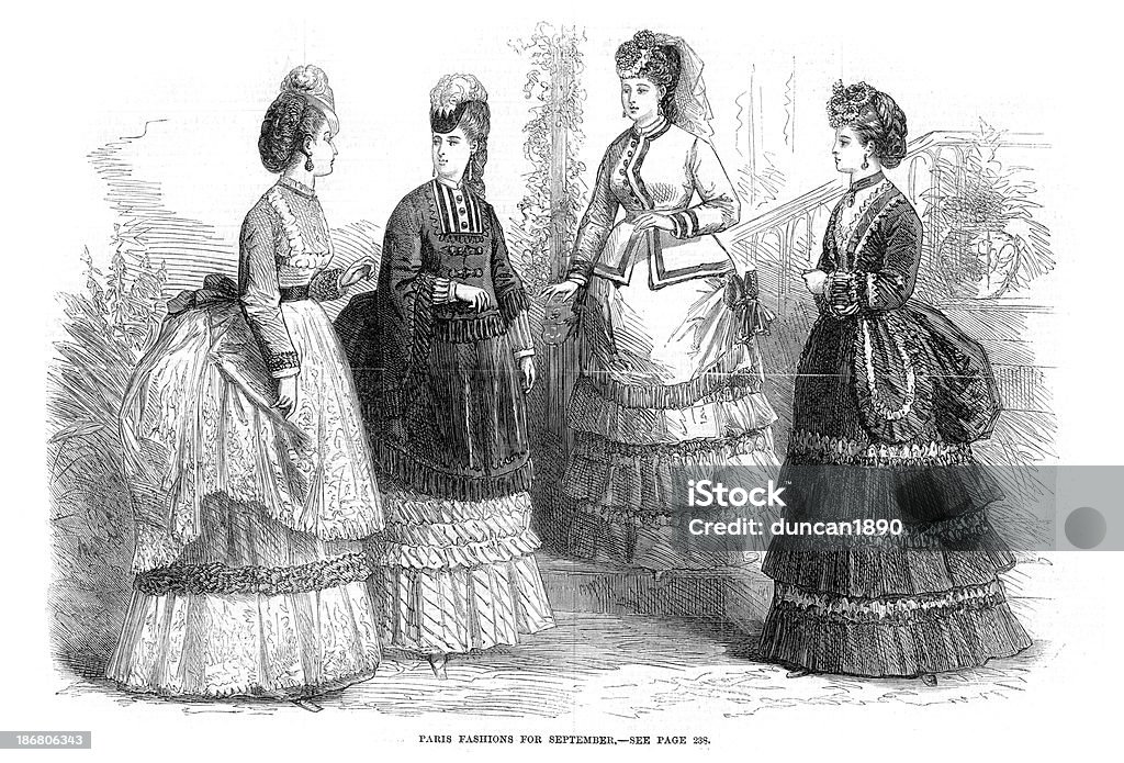 Moda vittoriana giovani donne del XIX secolo - Illustrazione stock royalty-free di 1860-1869