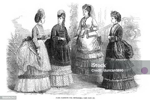 Moda Vittoriana Giovani Donne Del Xix Secolo - Immagini vettoriali stock e altre immagini di 1860-1869 - 1860-1869, Donne, Gonna