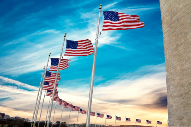 US flags near Washington Monument, Washington DC
