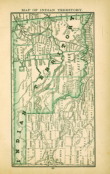 インド地域、オクラホマ州/アメリカのアンティークの地図、高解像度 - oklahoma map cartography topography点のイラスト素材／クリップアート素材／マンガ素材／アイコン素材