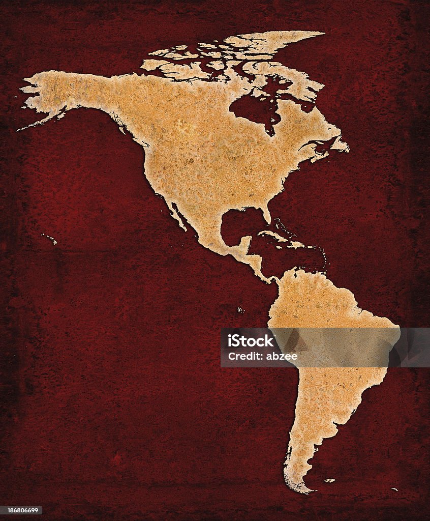 Arrugginito Nord e Sud America su sfondo rosso grunge - Foto stock royalty-free di America Latina