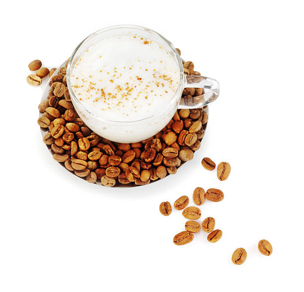 istock White coffee in glass cup and saucer filled with beans 186807798