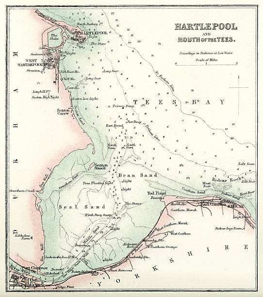 Map of Hartlepool "Vintage map from 1880 of Hartlepool, England.++Inspector: Info about source material uploaded as property release++" hartlepool photos stock illustrations