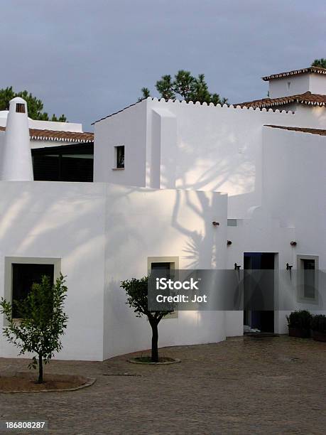 Portugal Courtyard Algarve Evening Stock Photo - Download Image Now - Adobe - Material, Algarve, Building Exterior