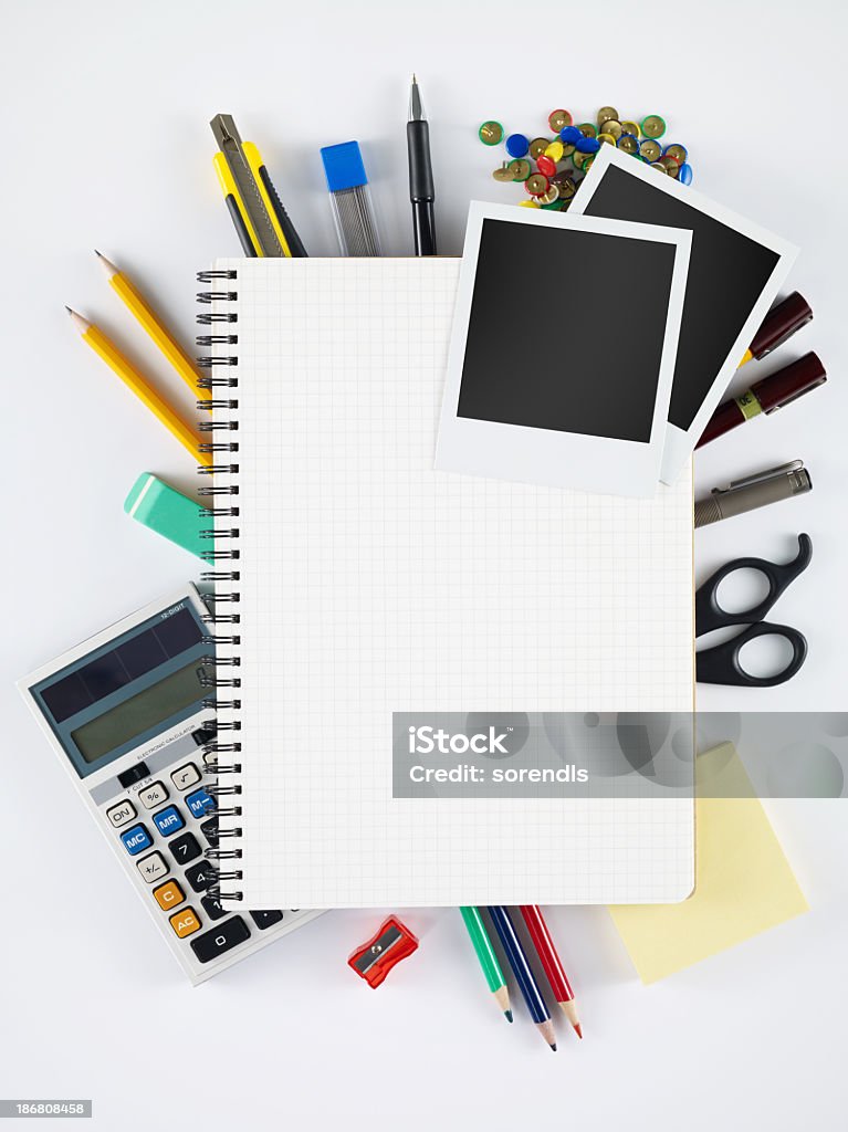 Notebook e polaroids em branco - Royalty-free Aberto Foto de stock