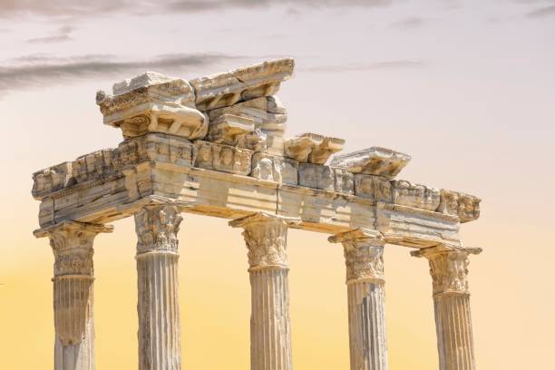 temple of apollo in side, antalya. the ruins of the ancient temple. - antique photo - fotografias e filmes do acervo