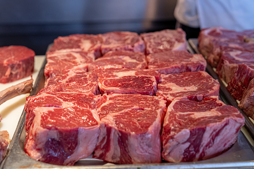 Rib eye steak, raw beef in Argentina