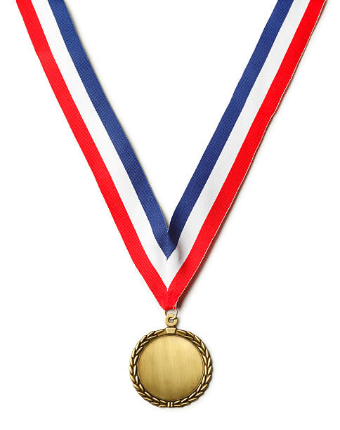 istock Gold Medal Hanging from Ribbon on White Background 186810063