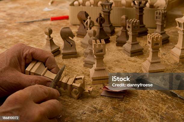 Craftsman Making A King Chess Piece Stock Photo - Download Image Now - Chess, Craftsperson, Wood - Material