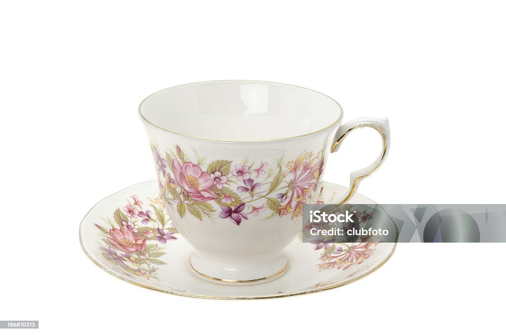 Kunstvoll verzierten Porzellan Teetasse und Untertasse - Lizenzfrei Altertümlich Stock-Foto