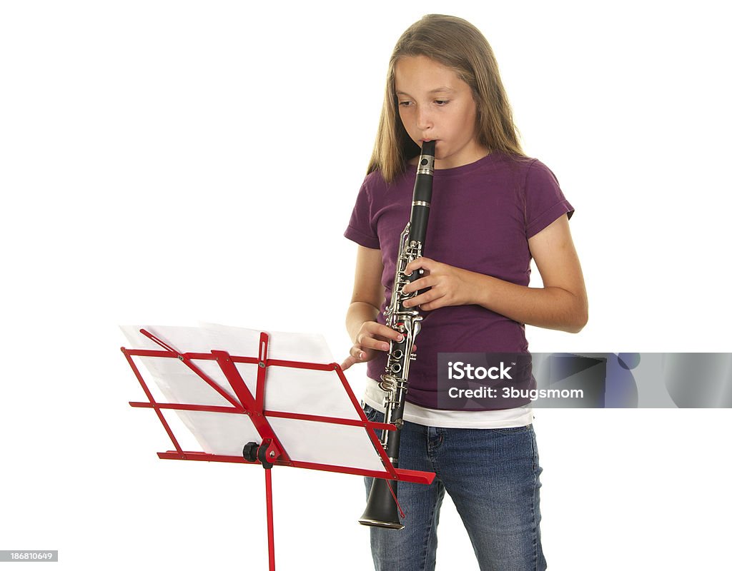 Onze anos de idade Menina a tocar o Clarinete - Royalty-free Brincar Foto de stock