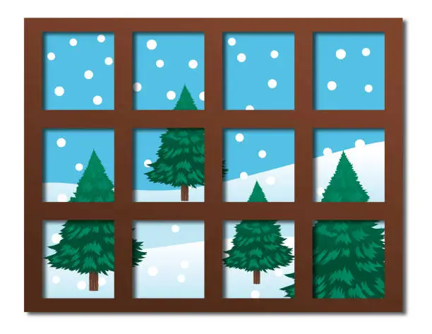 Vector illustration of Looking Out The Window With Snow and Trees Outside
