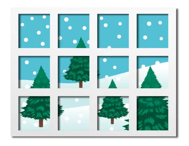 Vector illustration of Looking Out The Window With Snow and Trees Outside