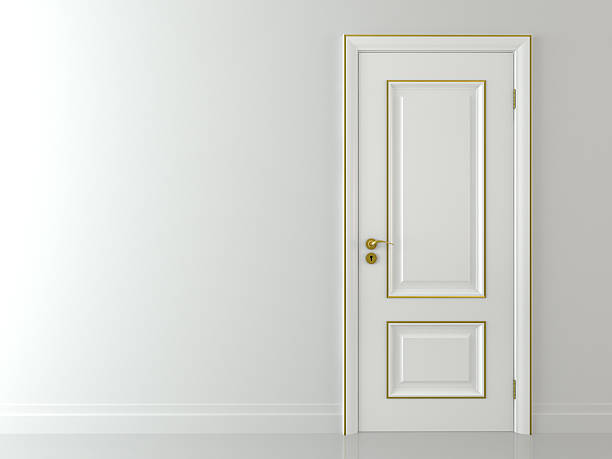 istock 3d White classic door with golden decoration 186811227