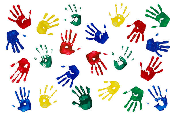istock Children's Hand Prints with Colorful Paint 186812044