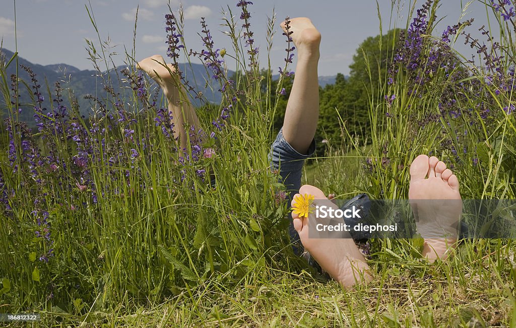 Босиком on a mountain meadow» - Стоковые фото С поднятыми ногами роялти-фри