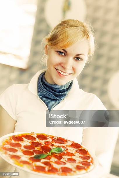 Waitress In A Restaurant Stock Photo - Download Image Now - Pizza, Waitress, 20-29 Years