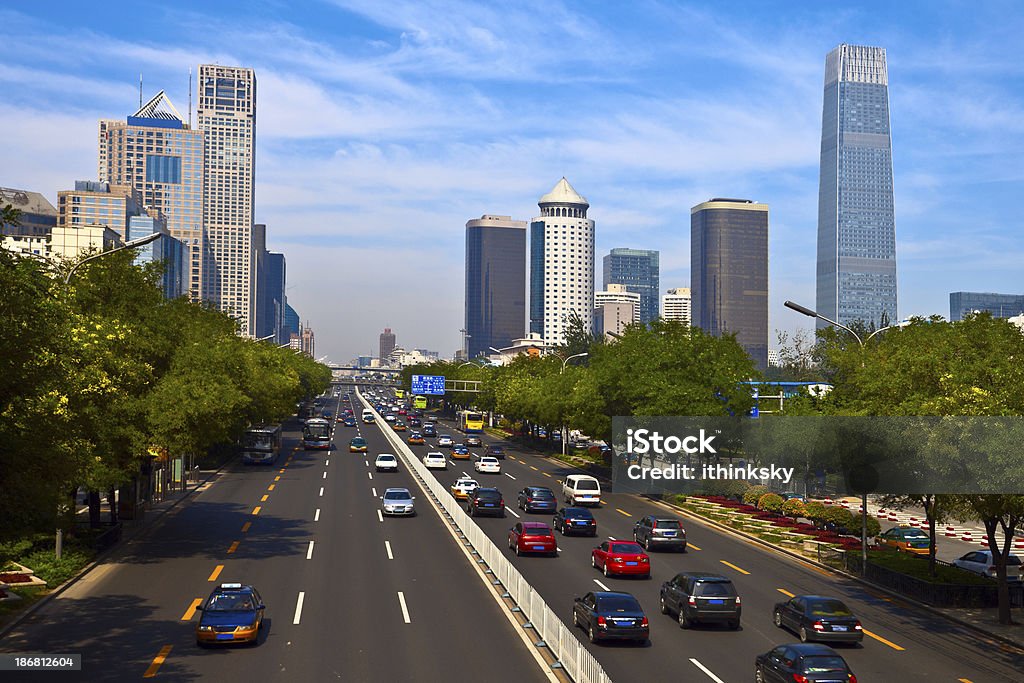 Beijing downtown district "Modern building with road traffic of beijing,China." Activity Stock Photo