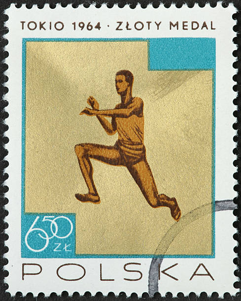 istock long jumping athlete on an old Polish stamp 186812897