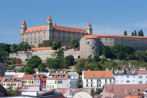 Bratislava Castle with new housing development under its fortification. Location