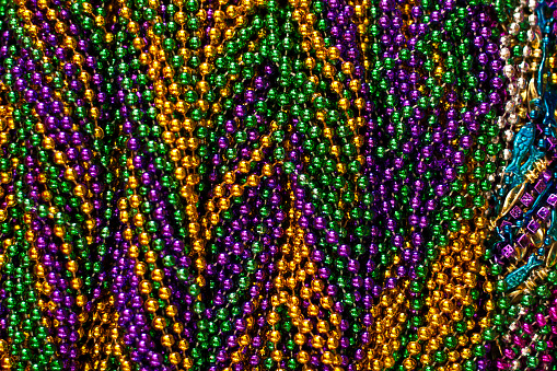 Close-up background of Mardi Gras beads