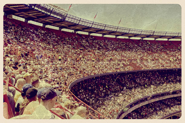 Vintage Baseball Stadium Postcard "Retro-styled postcard of a crowded baseball (or football) stadium. All faces have been totally obscured and are unrecognizable. For hundreds of vintage postcards, click on the banner below:" baseball sport photos stock pictures, royalty-free photos & images
