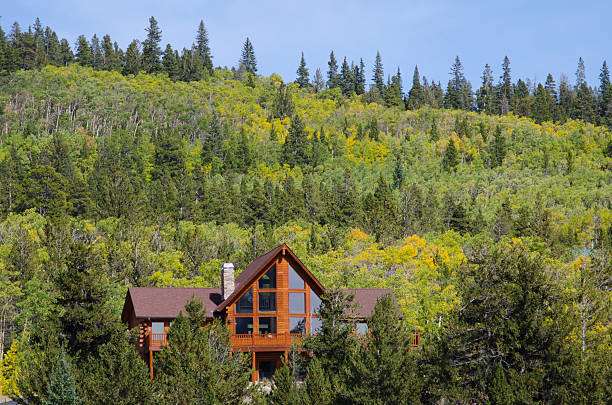 istock Log Home in Autumn Aspen 186814243