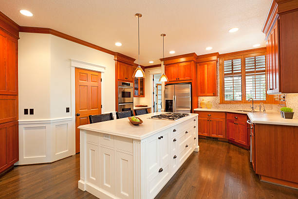 istock Beautiful wooden and white kitchen 186815016