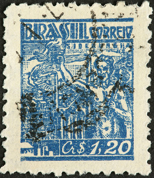 istock man with upraised torch on old Brazilian stamp 186815467