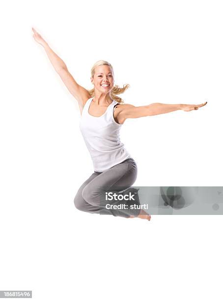 Young Female Jumping Stock Photo - Download Image Now - Active Lifestyle, Activity, Adult