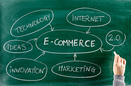 Drawing e-commerce concept on blackboard