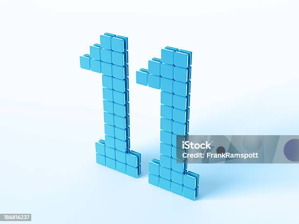 Blue Digital Number Eleven Stock Photo - Download Image Now - Digitally Generated Image, Number 11, Abstract