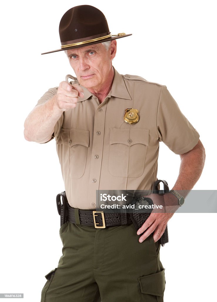 Estrada maduro Patrolman a apontar - Royalty-free Xerife Foto de stock