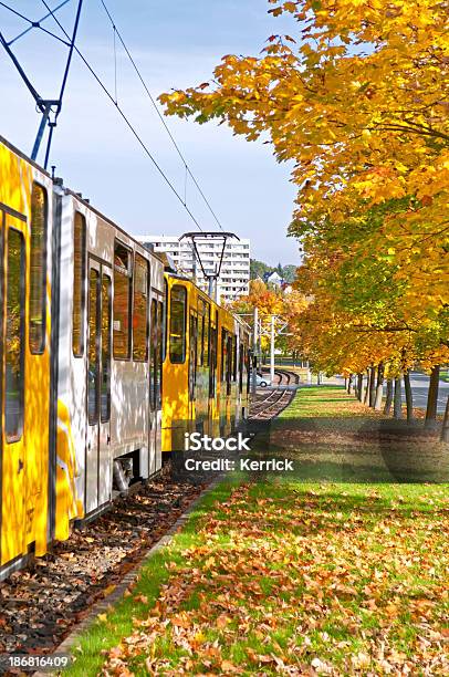 Whiteżółte Tramwaje W Jesień Miasta Gera Turyngia Niemcy - zdjęcia stockowe i więcej obrazów Aleja